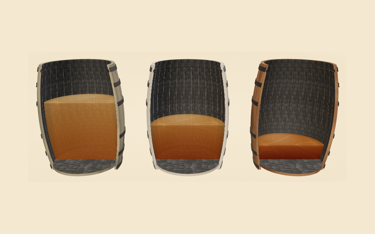 Three cut-away whiskey casks after eighteen years in Speyside, Kentucky and Taiwan